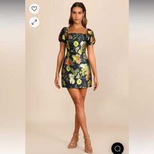 Lulus Navy Blue Floral Puff Sleeve Mini Dress